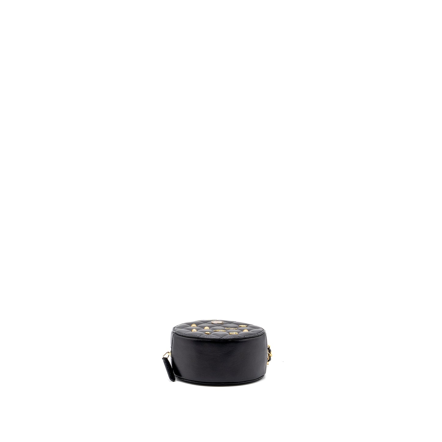 Chanel Limited Edition Charm Round Clutch With Chain Lambskin Black GHW