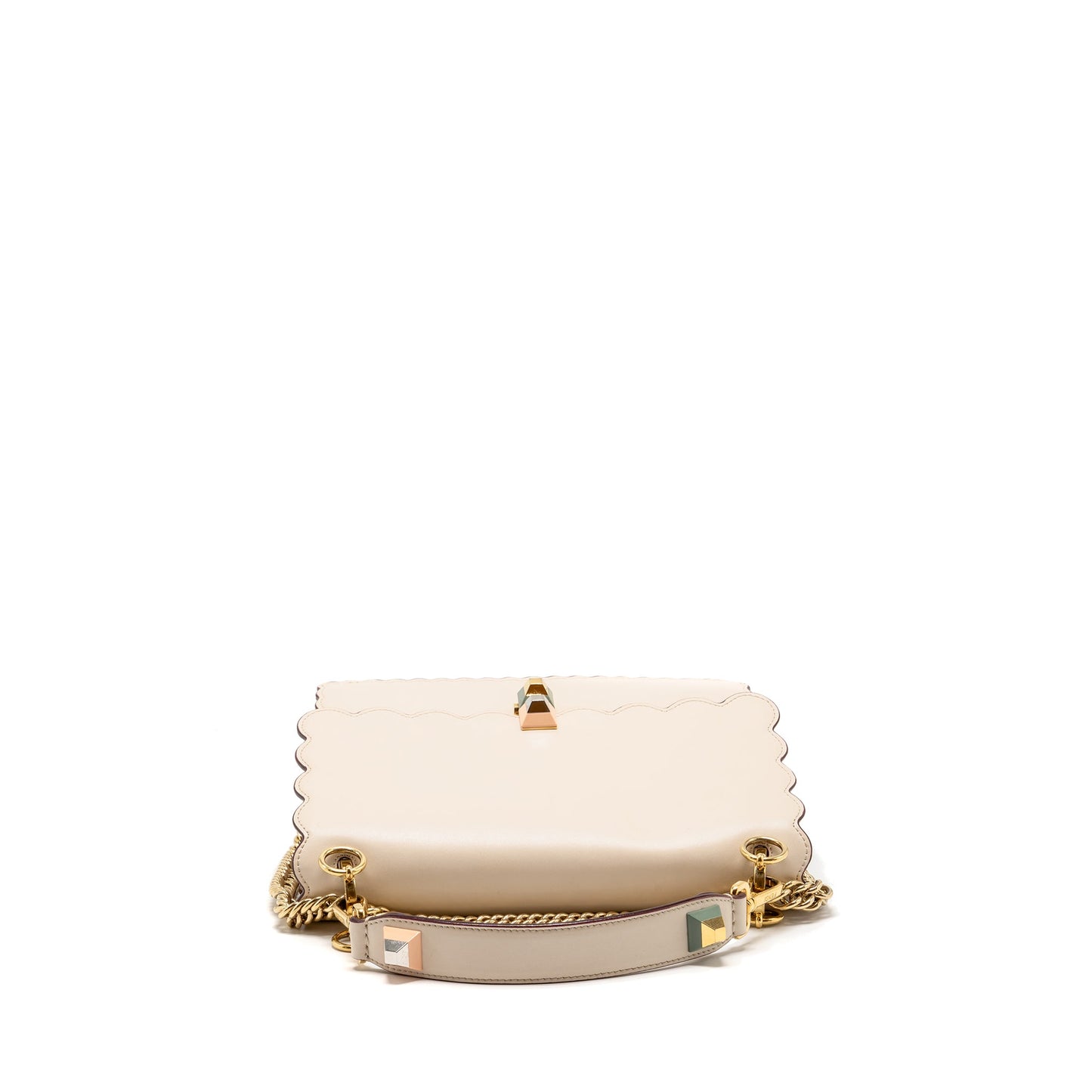 Fendi Kan I Flap Purse Calfskin Leather Cream White