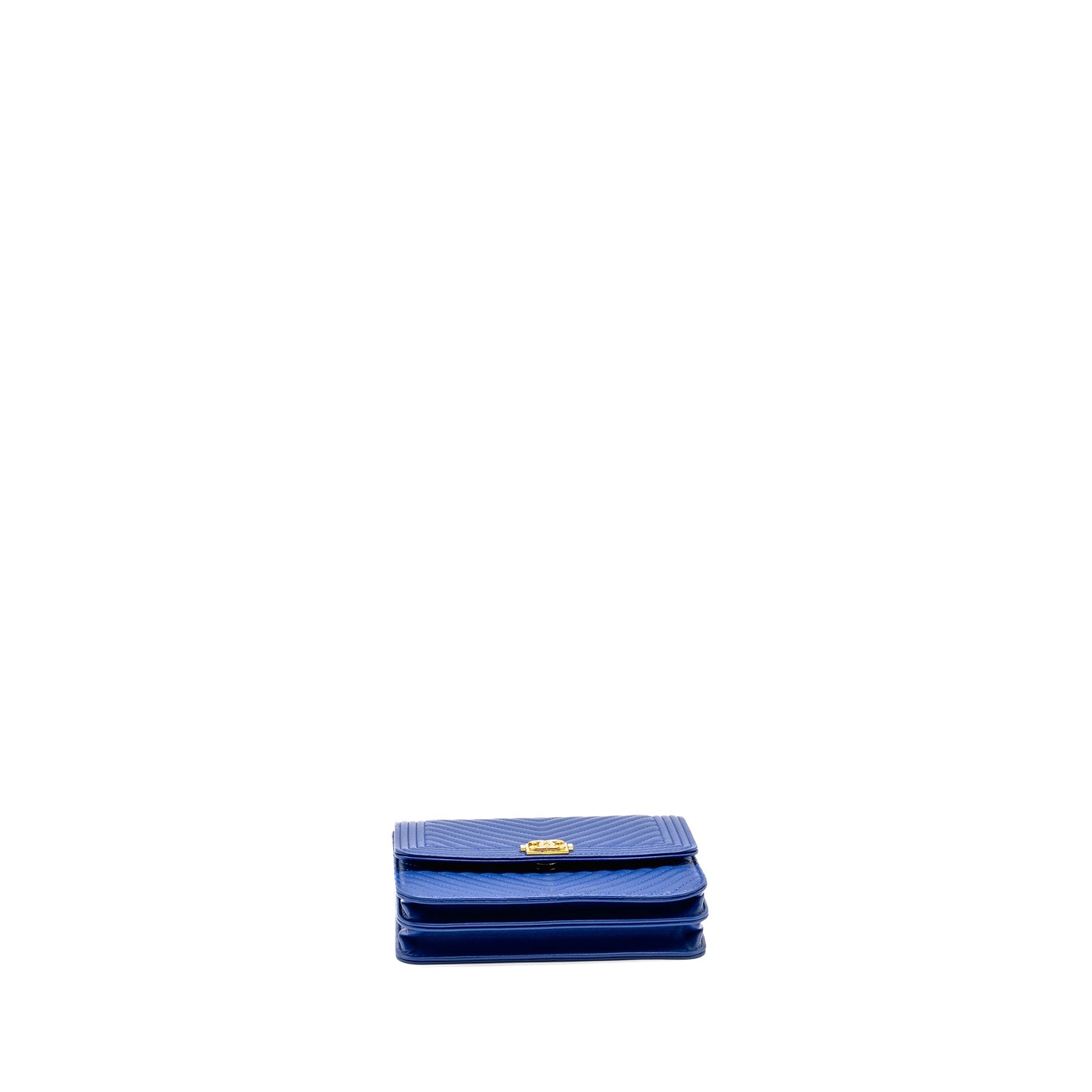 Chanel Boy Clutch with Chain Chervon Lambskin Blue GHW