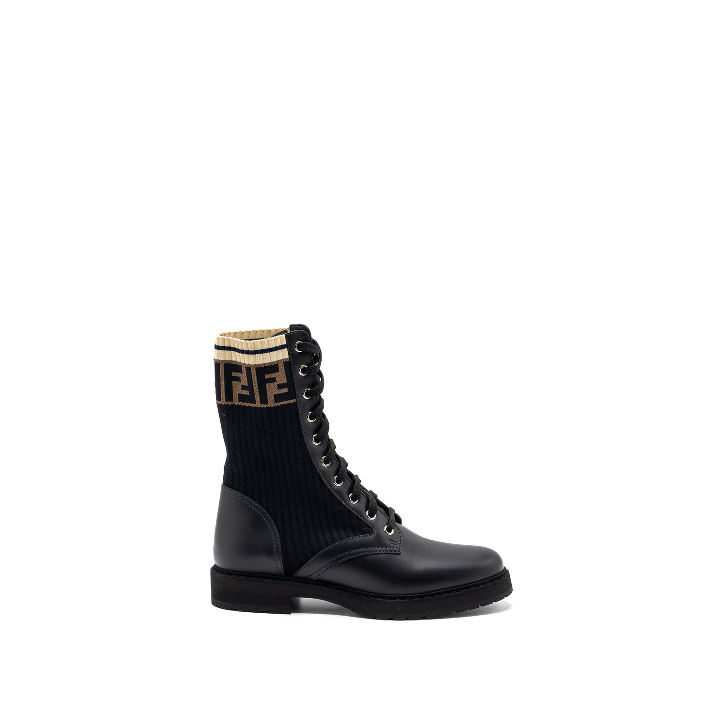 Fendi Size 39 Biker Boots Leather/ Cotton Black Multicolour