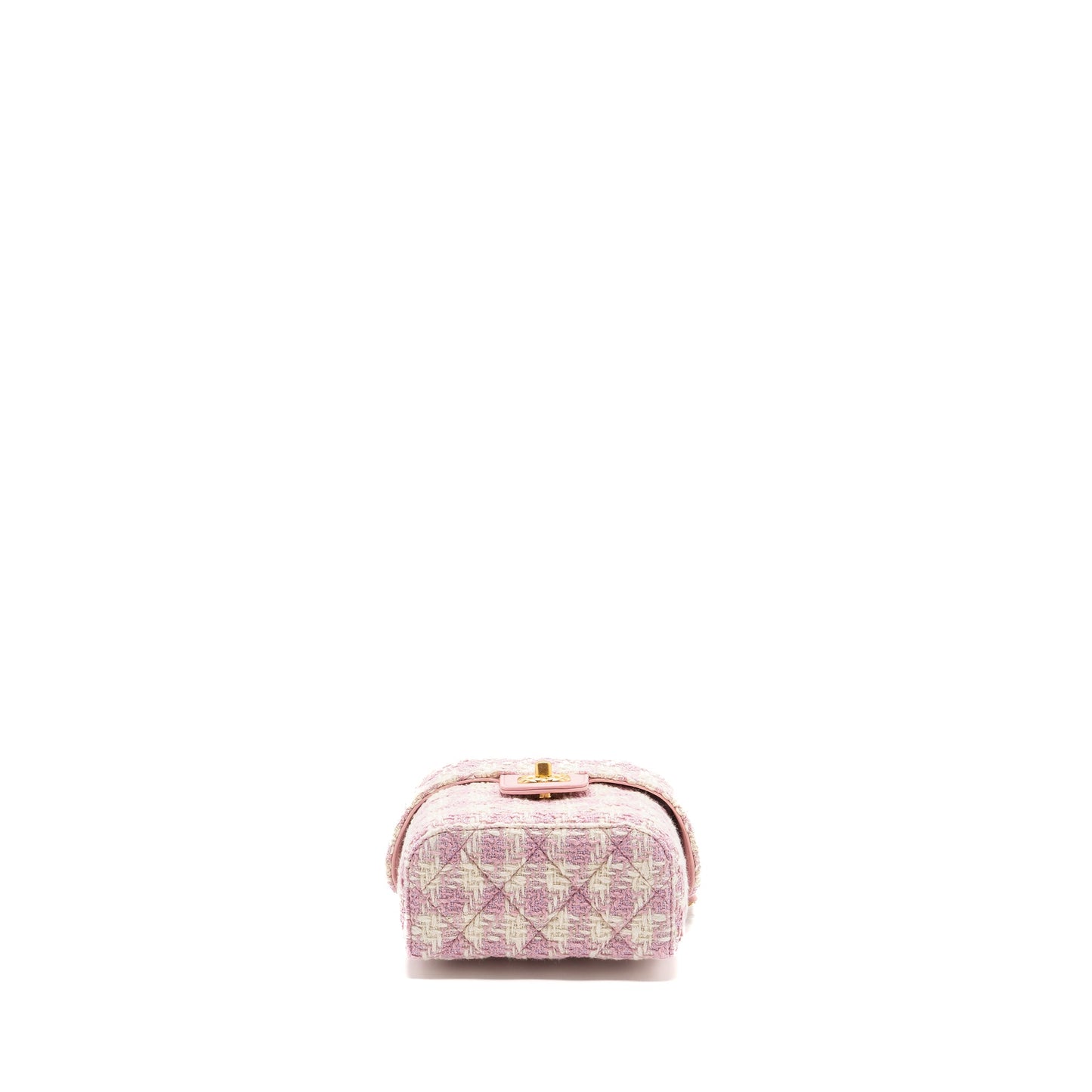 Chanel 23s Top Handle Small Vanity Case With Chain Tweed/lambskin Pink Brushed GHW(Microchip)