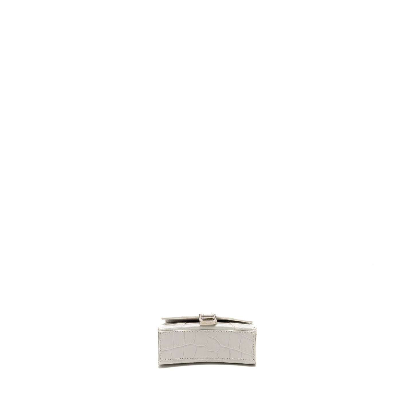 Balenciaga Hourglass Purse Crocodile-Embossed Calfskin White