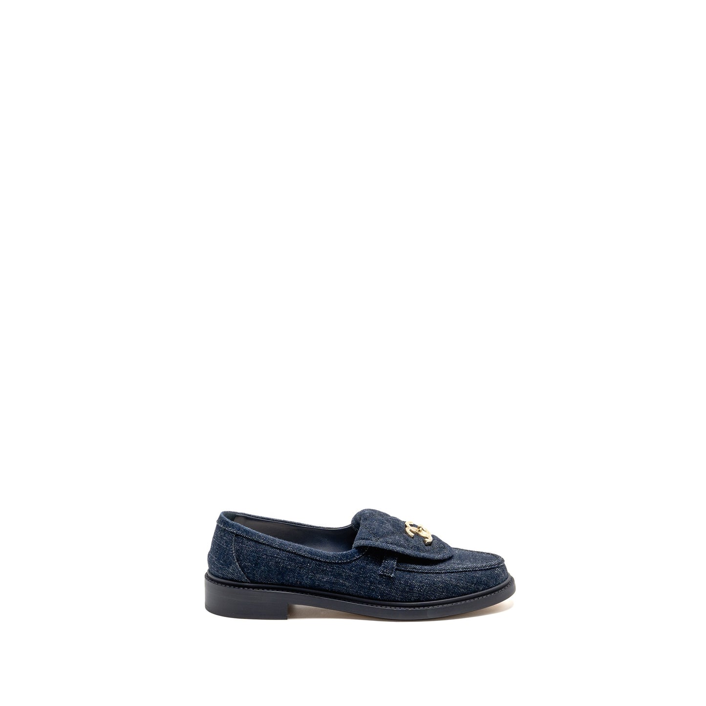 Chanel Size 38 CC Turnlock Loafer Quilted Denim Blue LGHW