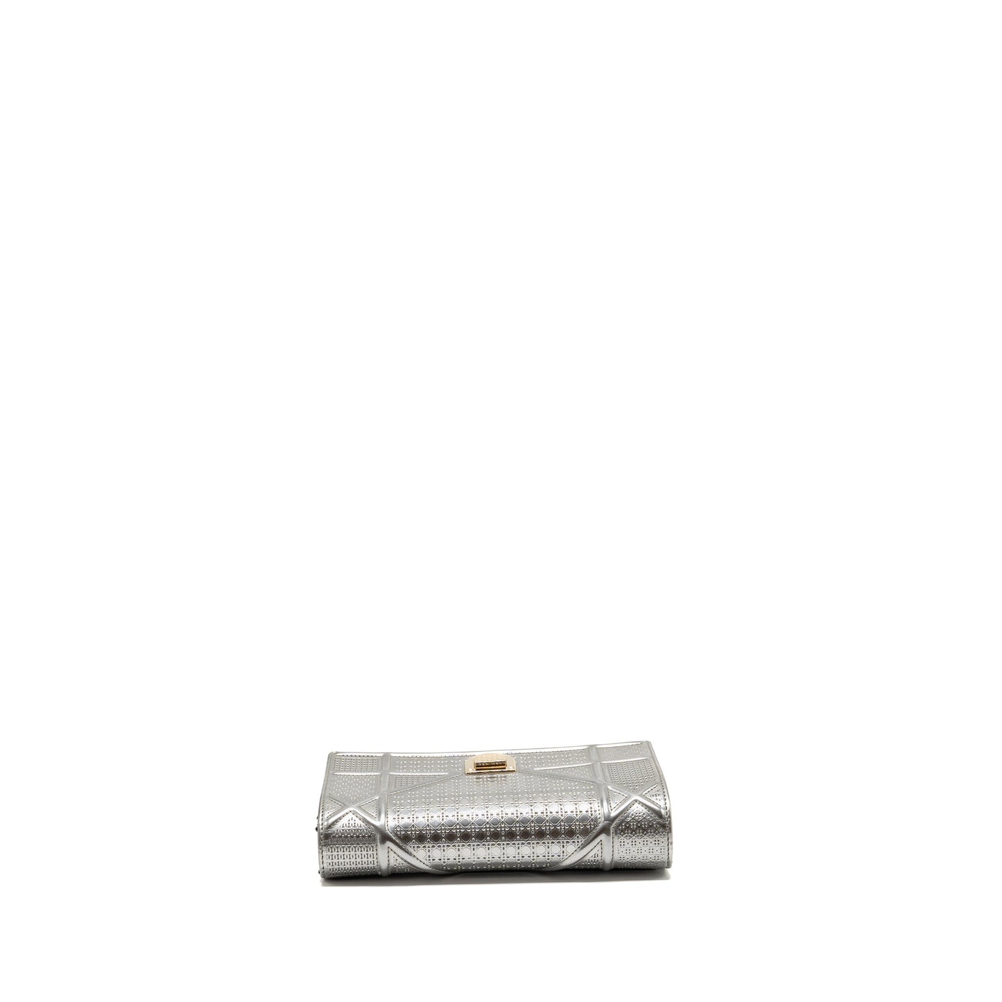 Dior Diorama Wallet on Chain Metallic Patent Silver