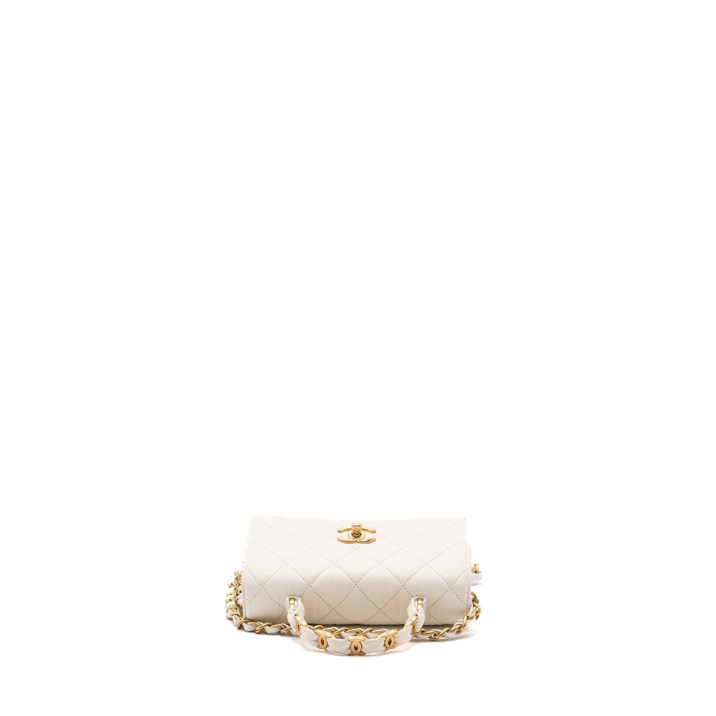 Chanel Top Handle Flap Bag Lambskin White Brush GHW