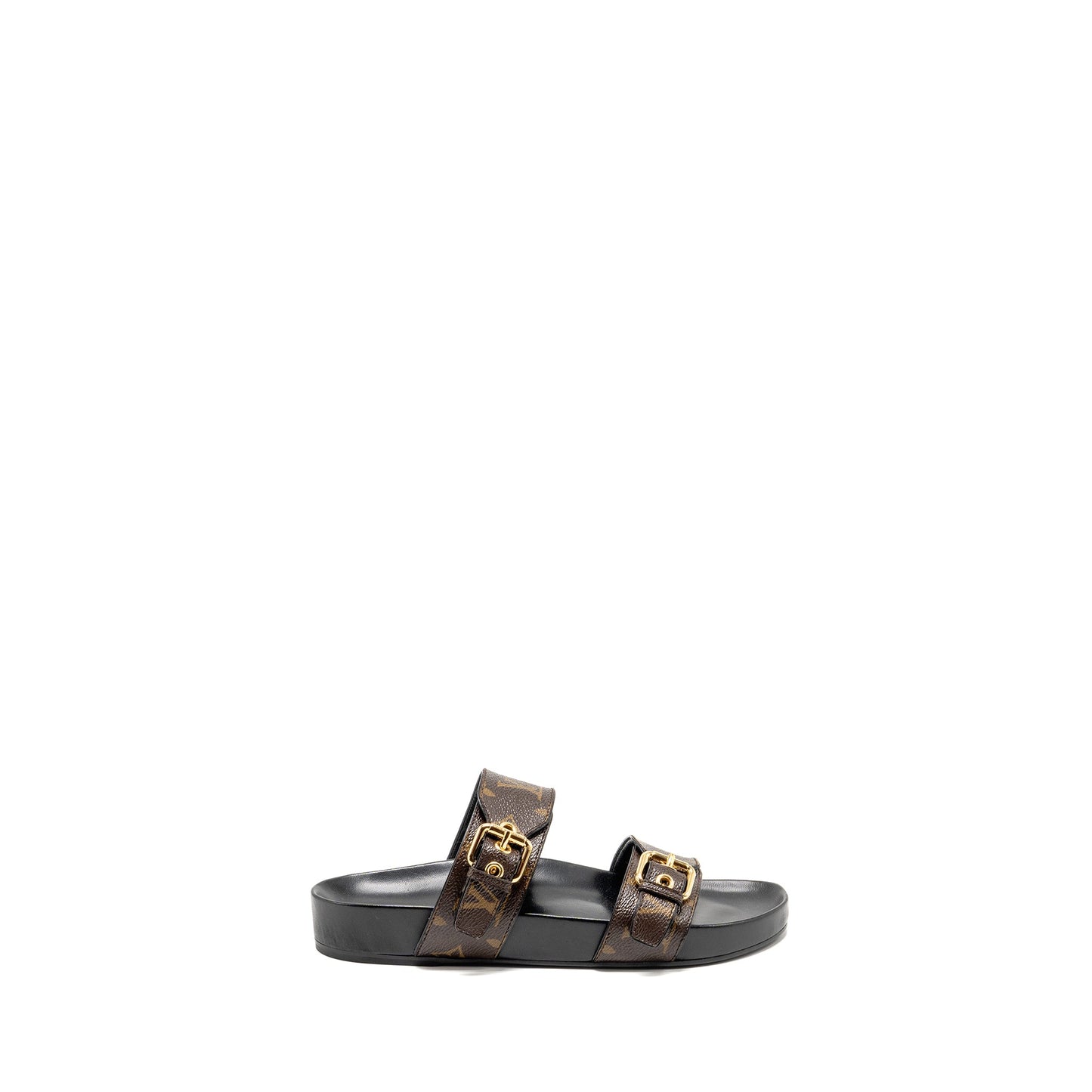 Louis Vuitton Size 38 Bom Dia Flat Comfort Mule Patent Monogram Canvas Cacao Brown