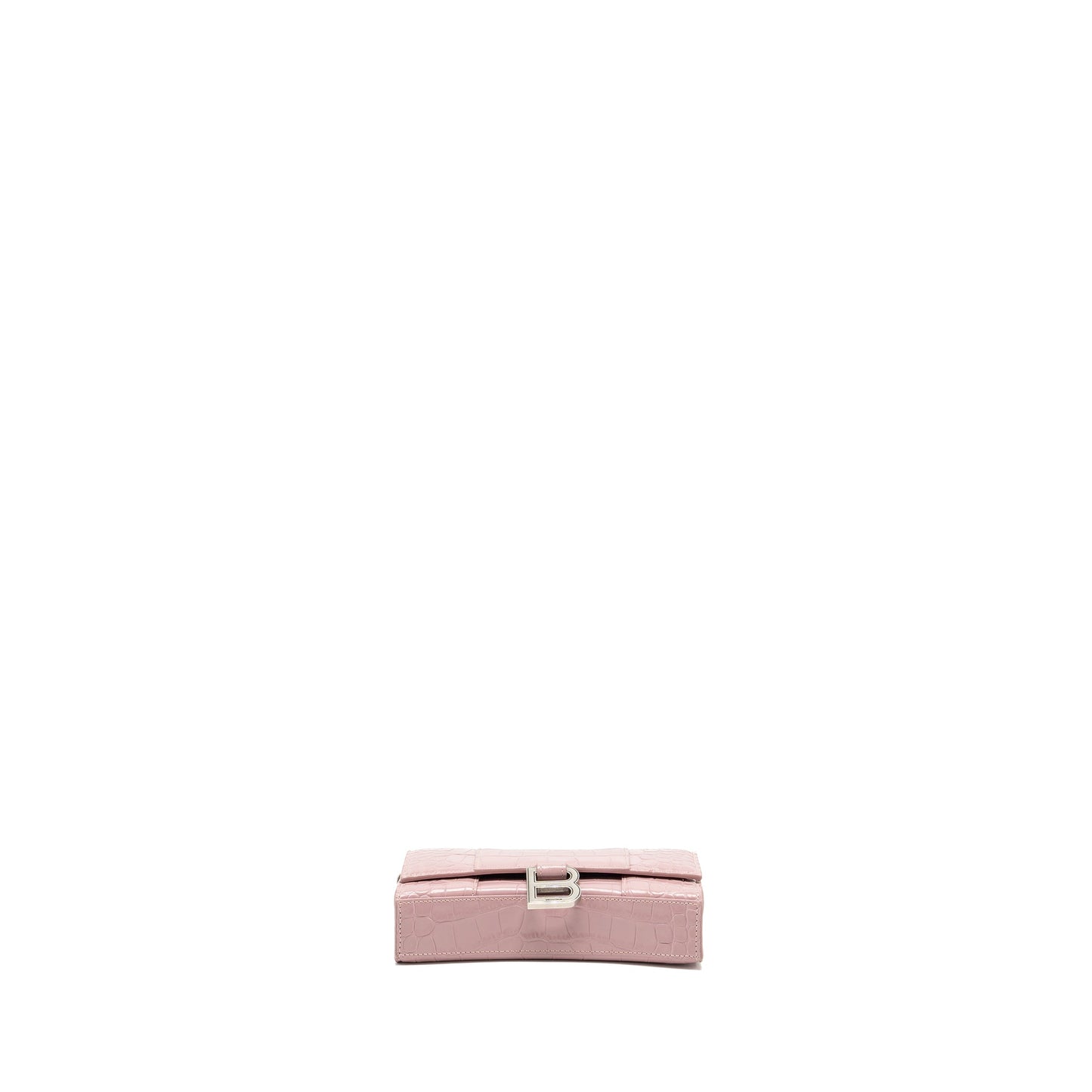 Balenciaga Hourglass Wallet on Chain Crocodile-Embossed Calfskin Pink