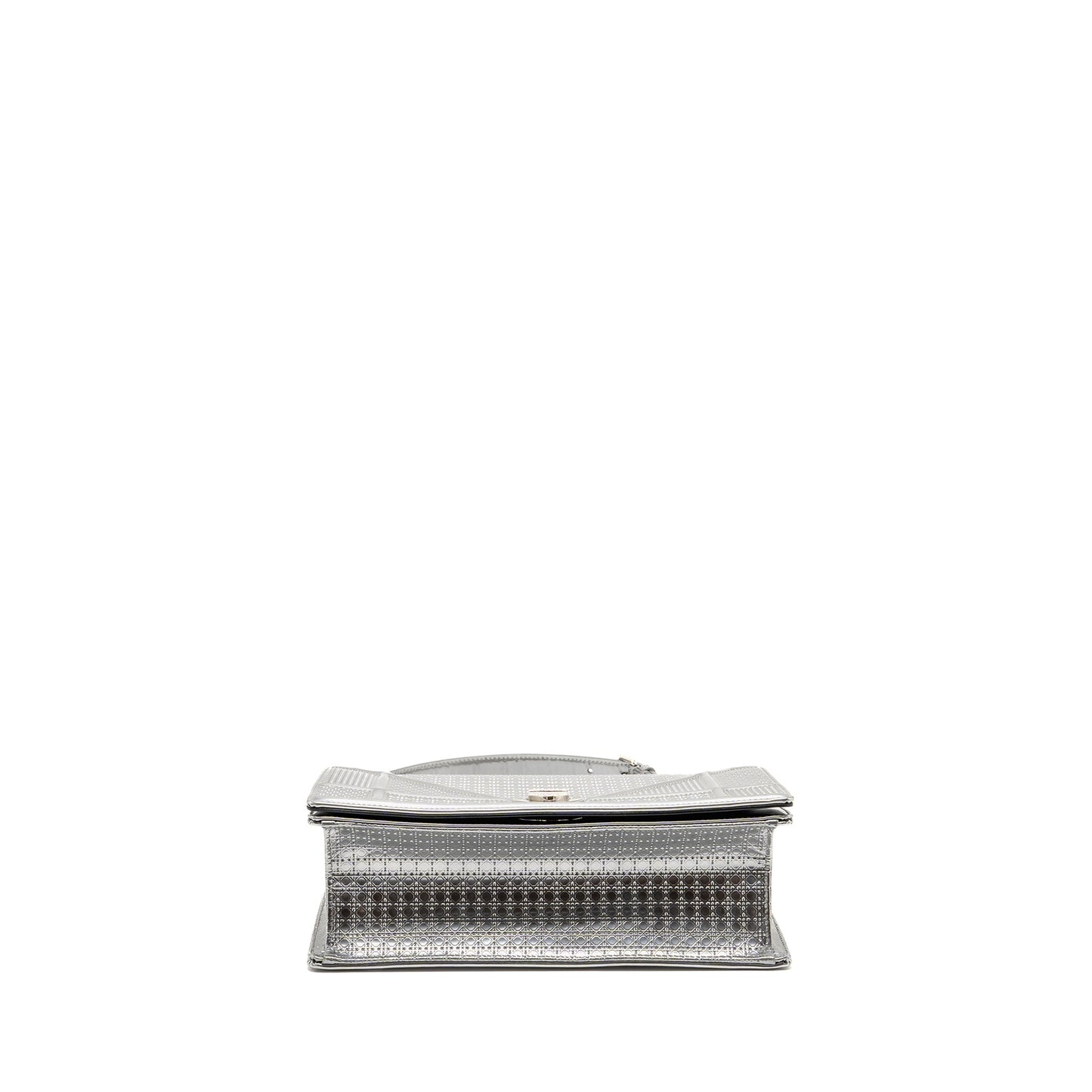 Dior Diorama Flap Purse Patent Micro-Cannage Leather Metallic Silver
