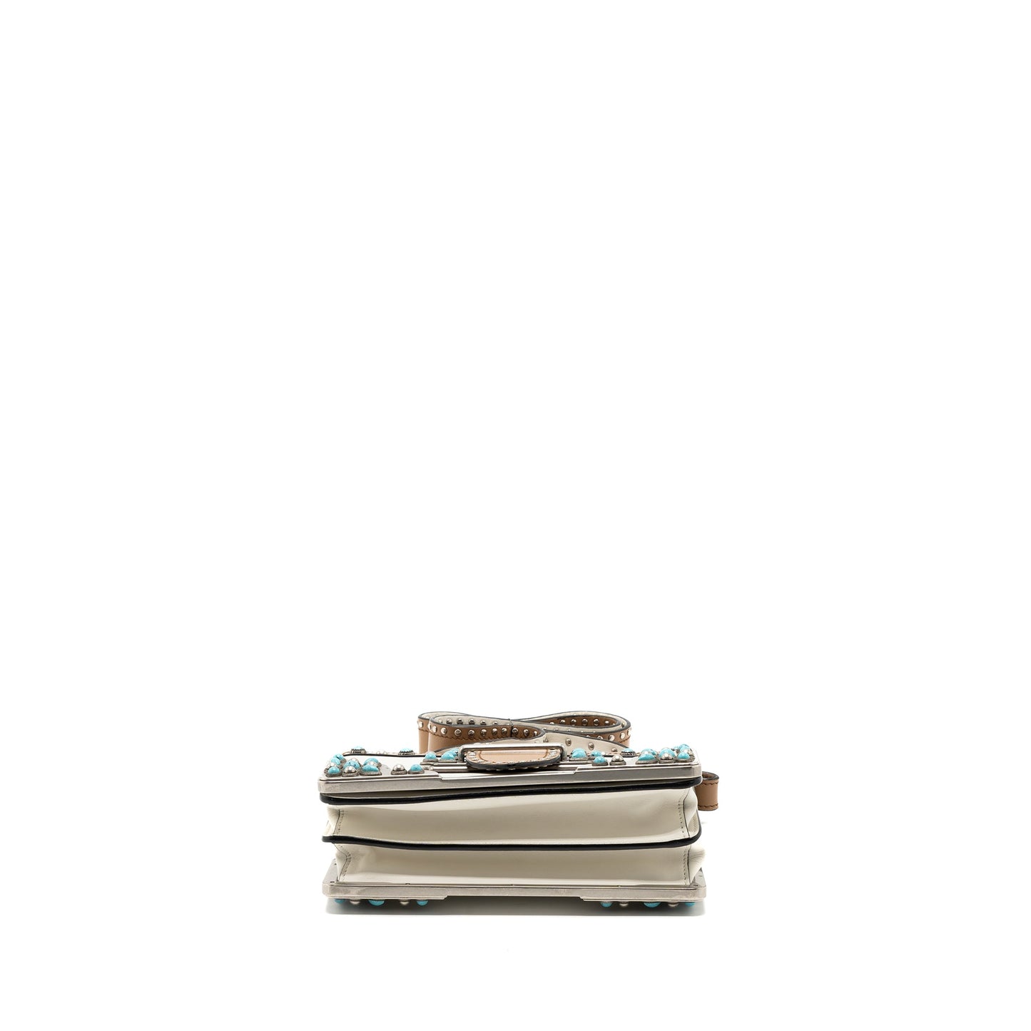 Prada Cahier Embellished Two-tone Leather Mini Purse White / Caramel