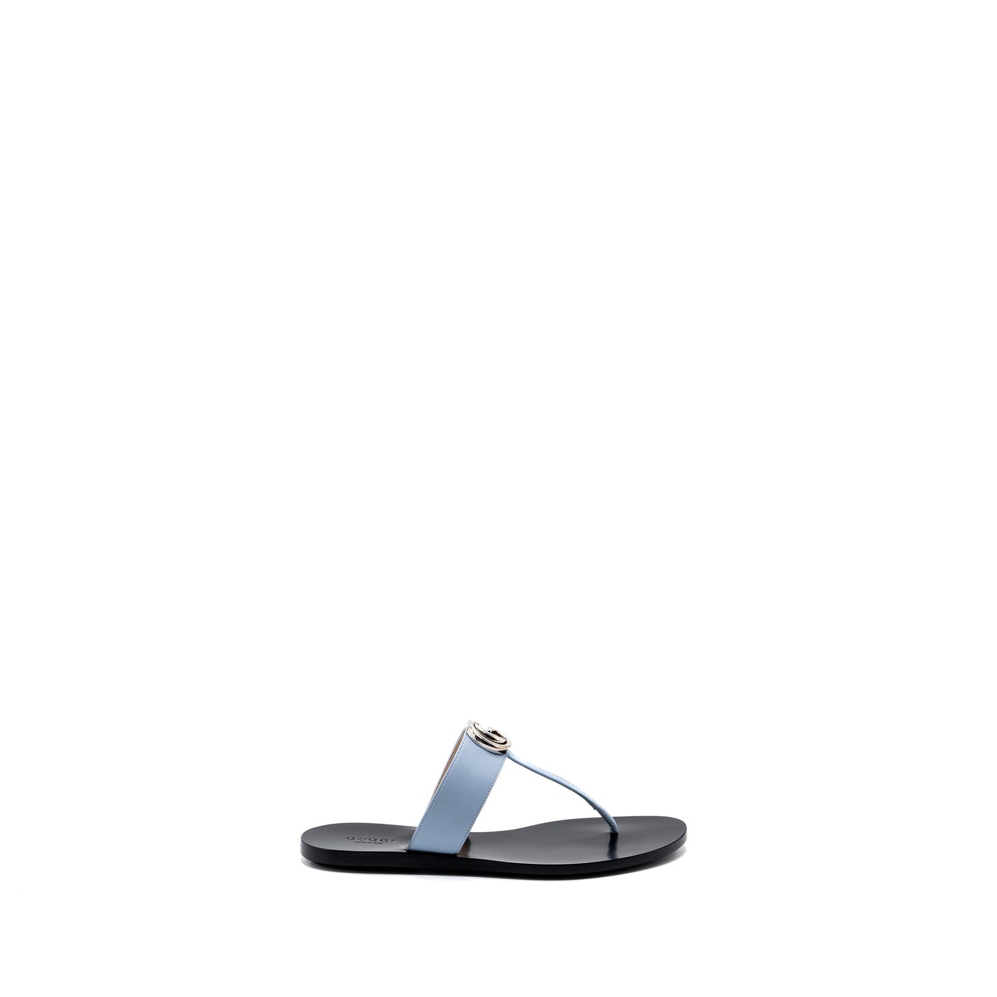 Gucci Size 37 Leather Thong Sandal With Double G Leather Light Blue