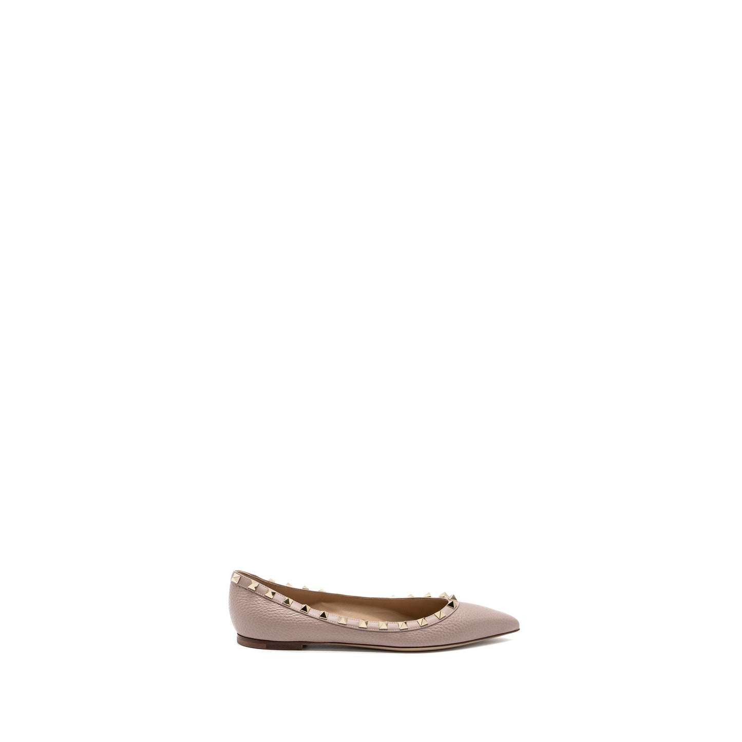 Valentino Size 37.5 Rockstud Flats Calfskin Nude