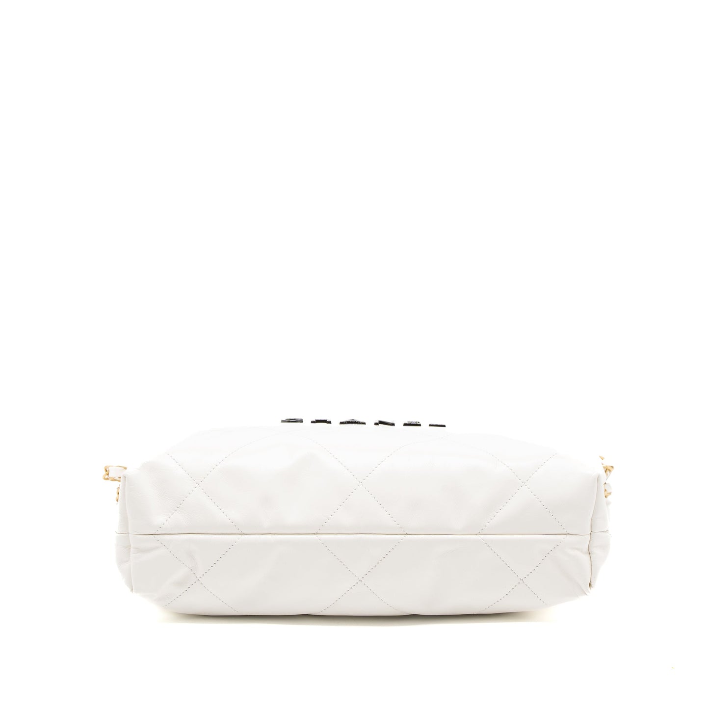 Chanel Small 22 Bag Black Letter Shiny Calfskin White Brushed GHW (Microchip)
