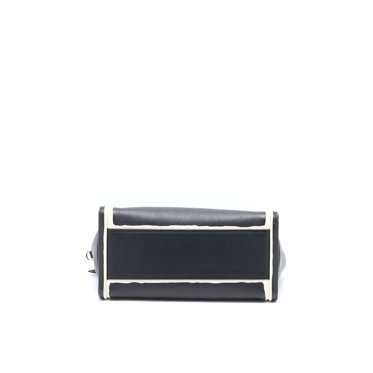 Prada Double Zip Tote Purse Calfskin Black/White