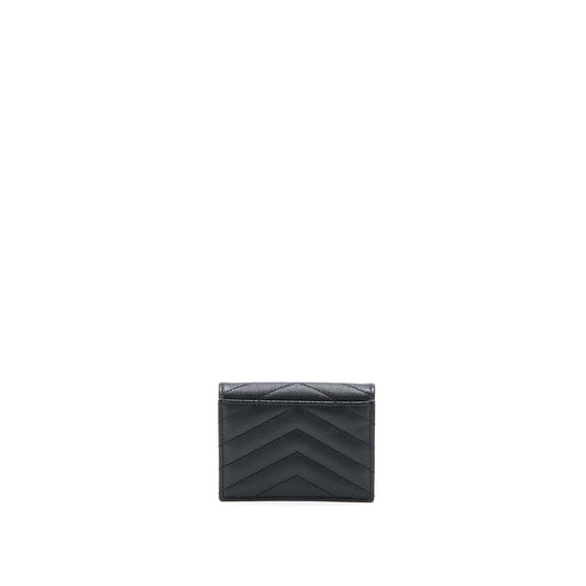 Saint Laurent / Pebbled Logo Plaque Cardholder Grained Calfskin Black