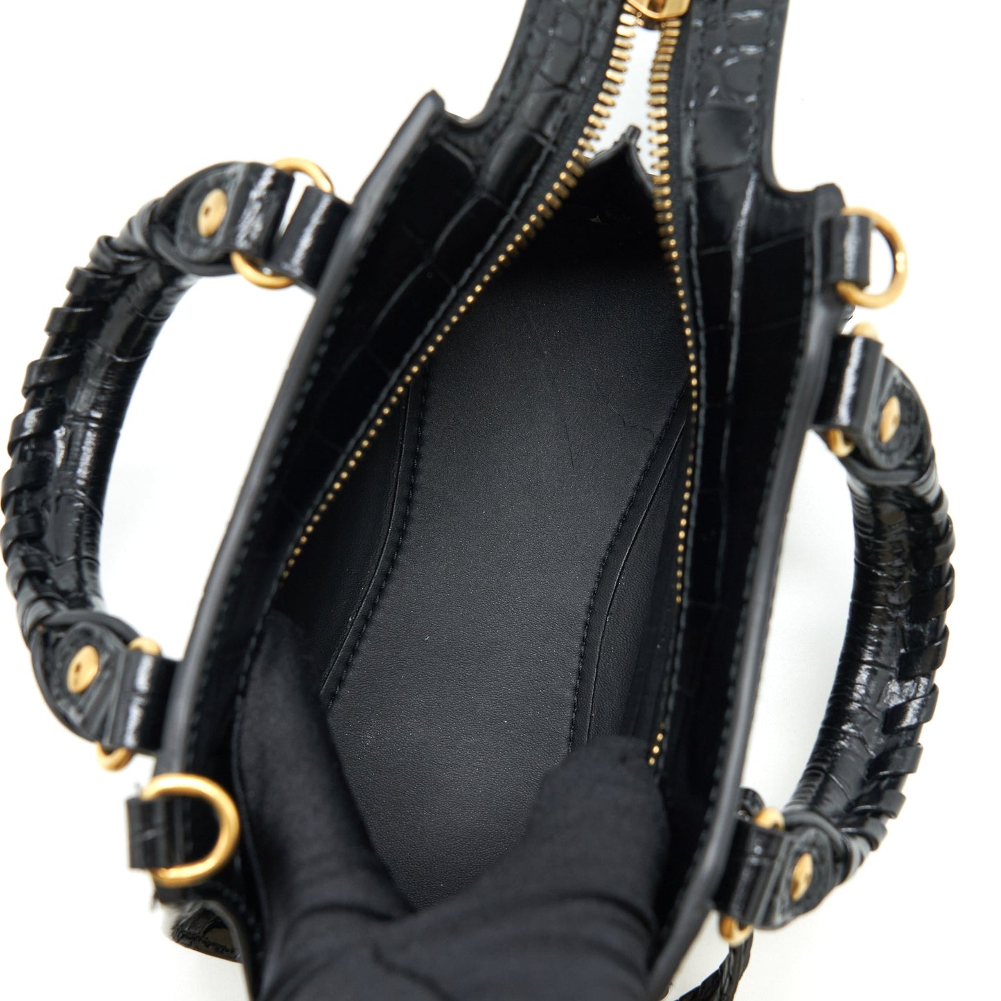 Balenciaga Nano Neo Classic City Purse Crocodile-Embossed Calfskin Black