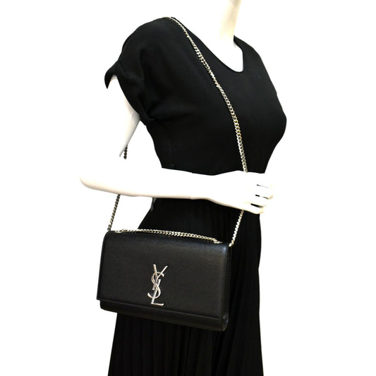 YVES SAINT LAURENT Kate Medium Grain De Poudre Leather Crossbody Bag Black