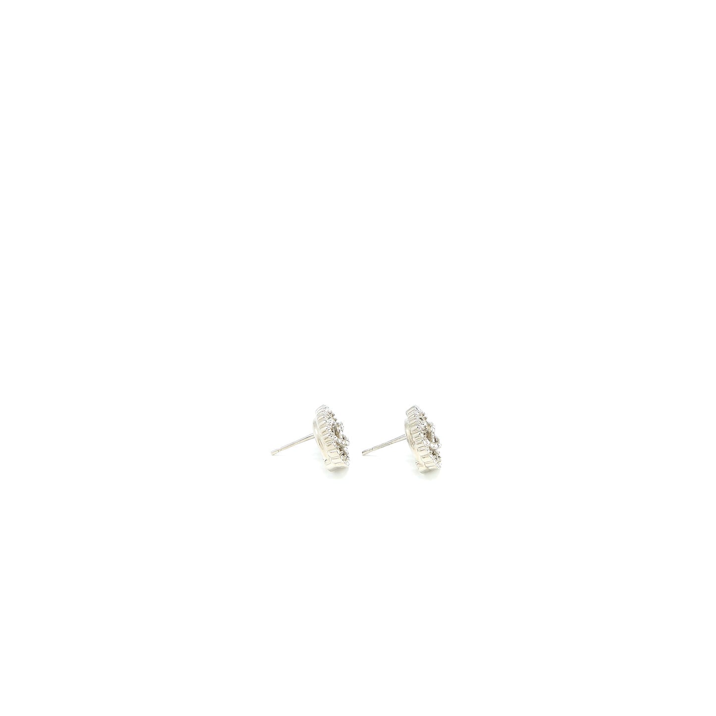 Chanel Round CC Logo Earrings Crystal Silver Tone