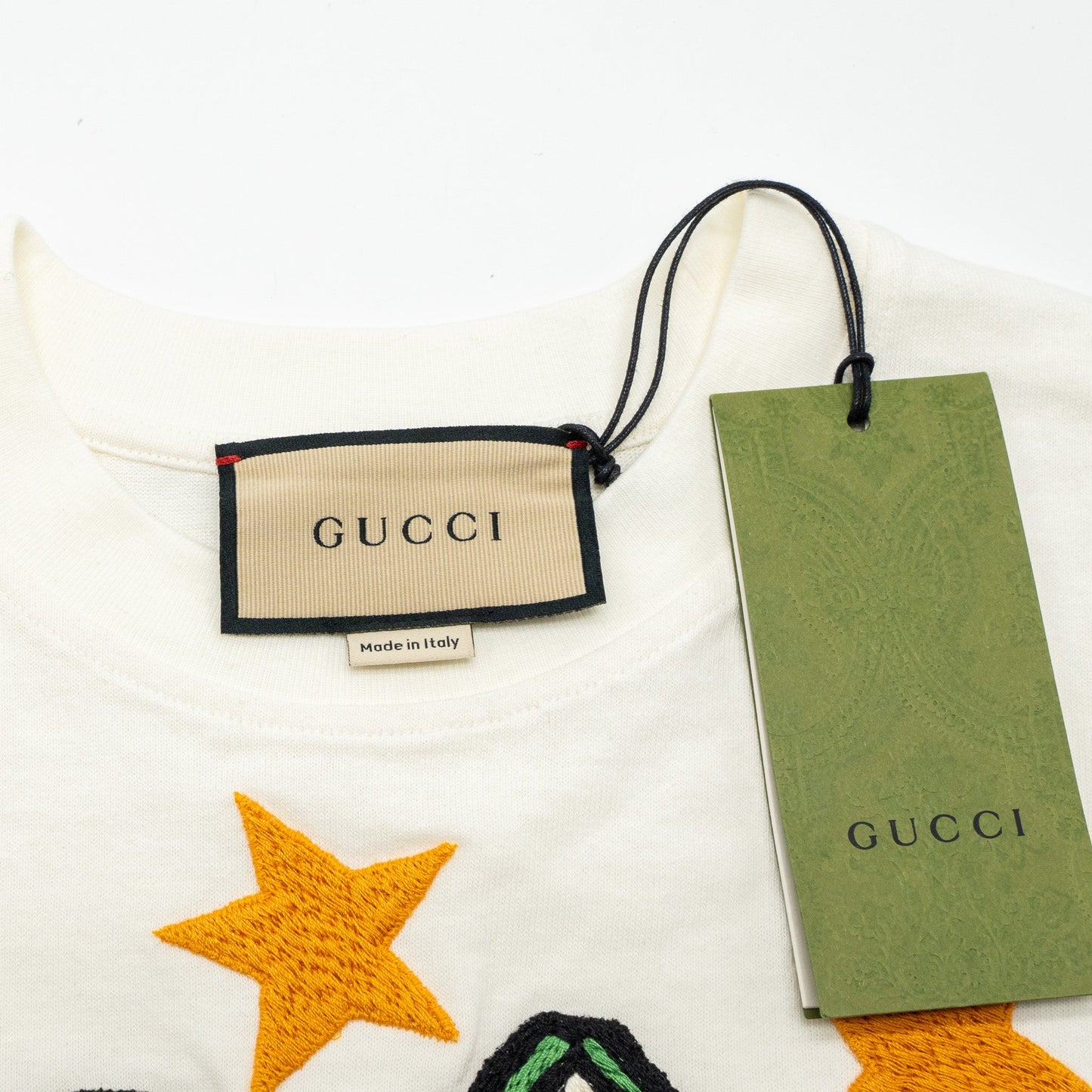 Gucci Size Logo/Cat/Star Embroidered T-shirt Cotton White/Multicolour