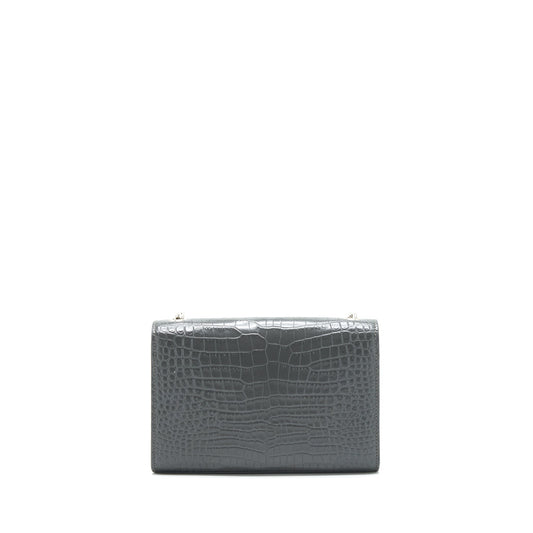 Saint Laurent Kate Tassel Crocodile-Embossed Calfskin Grey