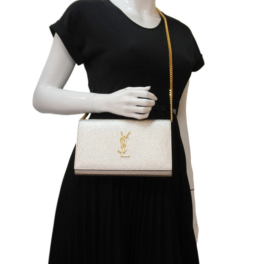 YVES SAINT LAURENT Kate Small Metallic Leather Crossbody Bag Silver