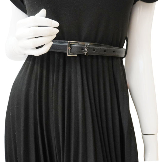 YVES SAINT LAURENT Square Buckle Leather Belt Black Size 75