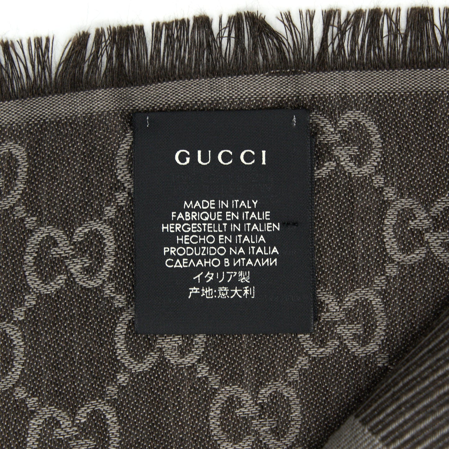 GUCCI Wool Jacquard Logo Scarf Dark Brown 140x140cm