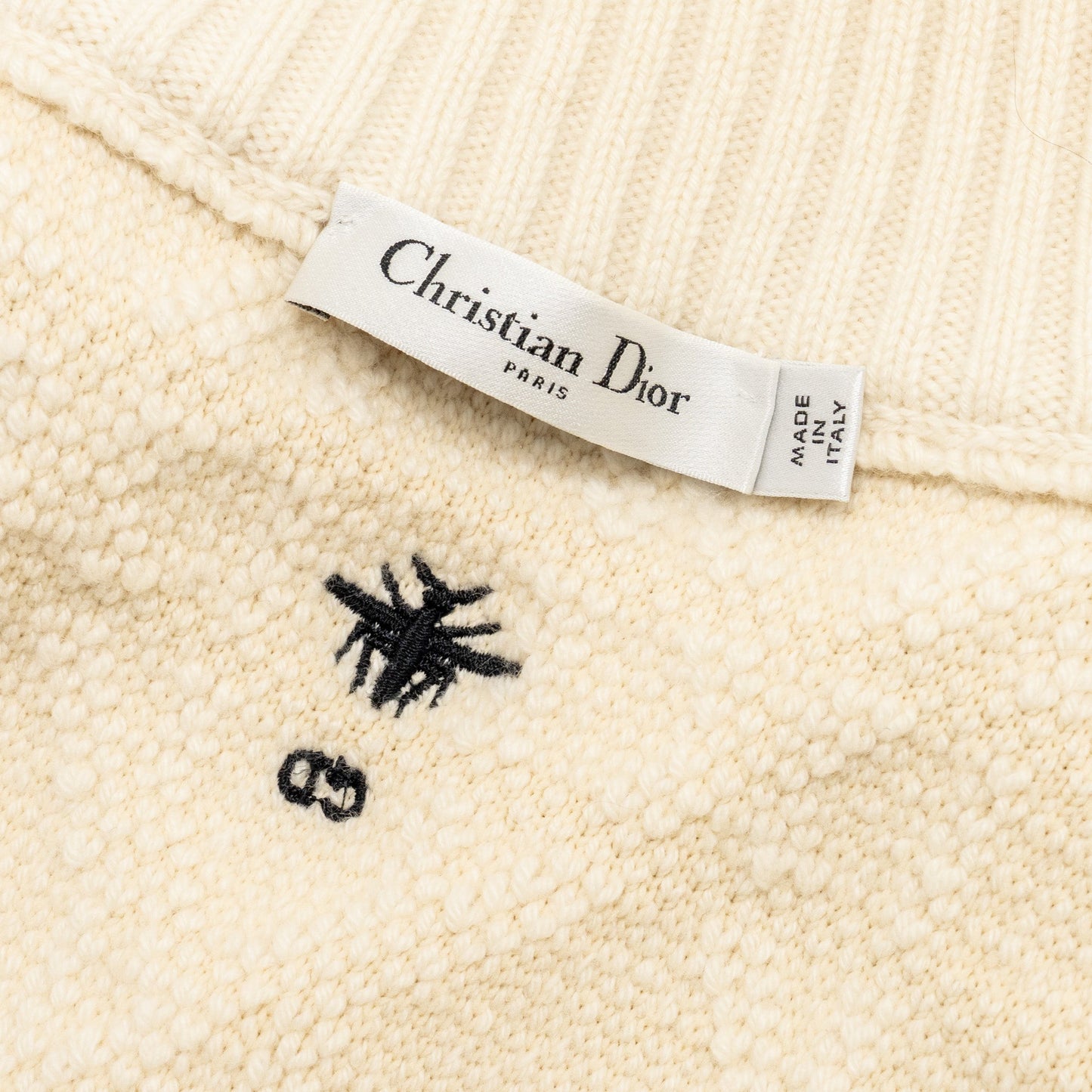 Dior Size 34 Macrocannage Zipped Cardigan Wool/Polyamide/Cashmere Ecru