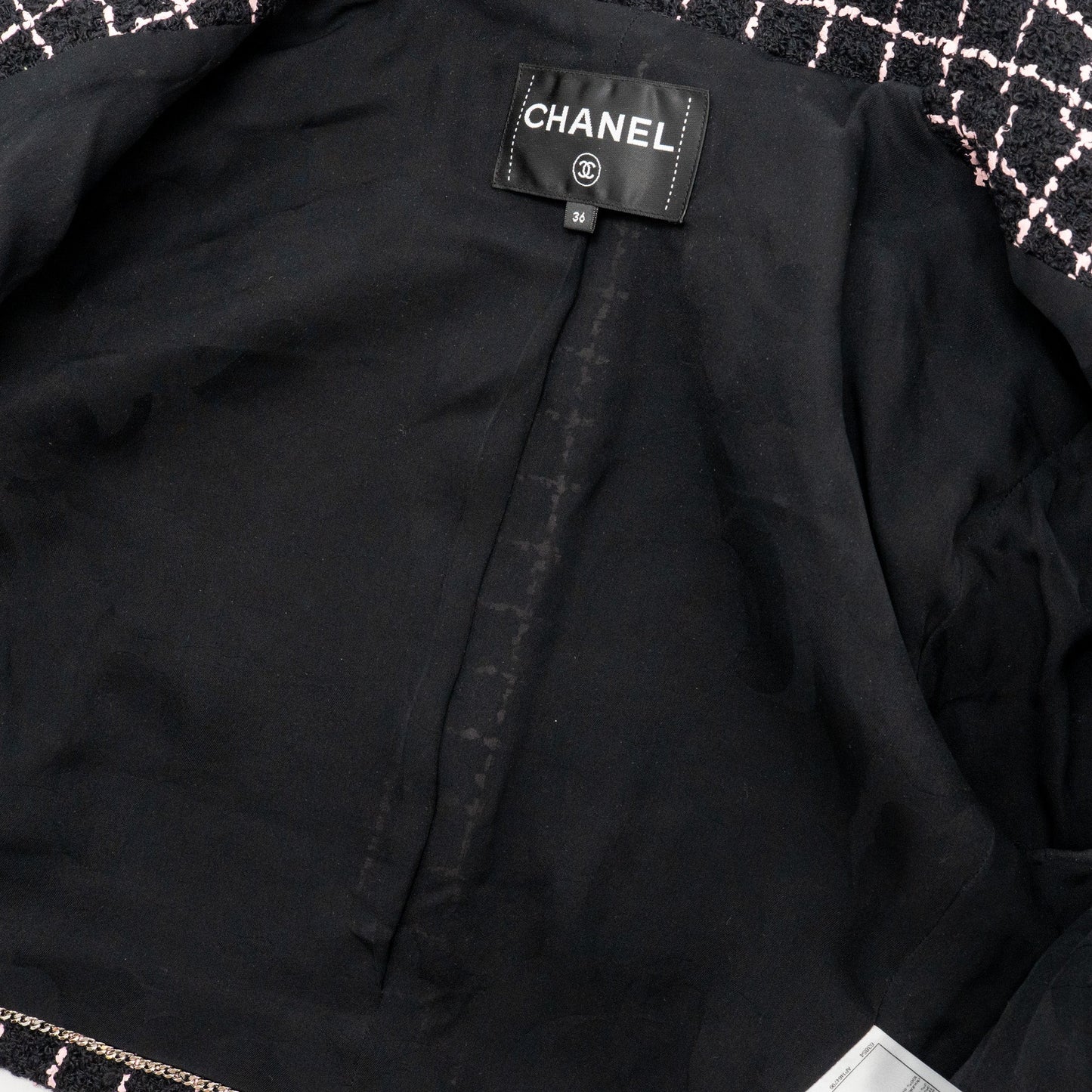 Chanel 23K Size 36 Tweed Jacket Camellia Gripoix Buttons Wool Black / Pink
