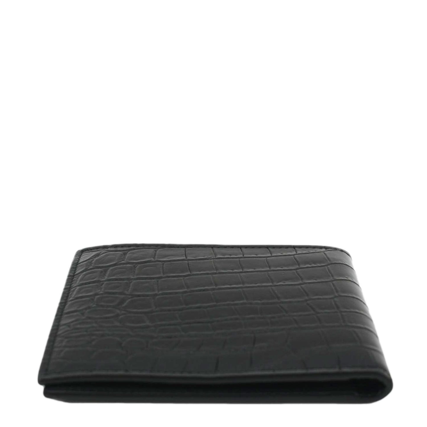 YVES SAINT LAURENT Crocodile Print Leather Billfold Wallet Black