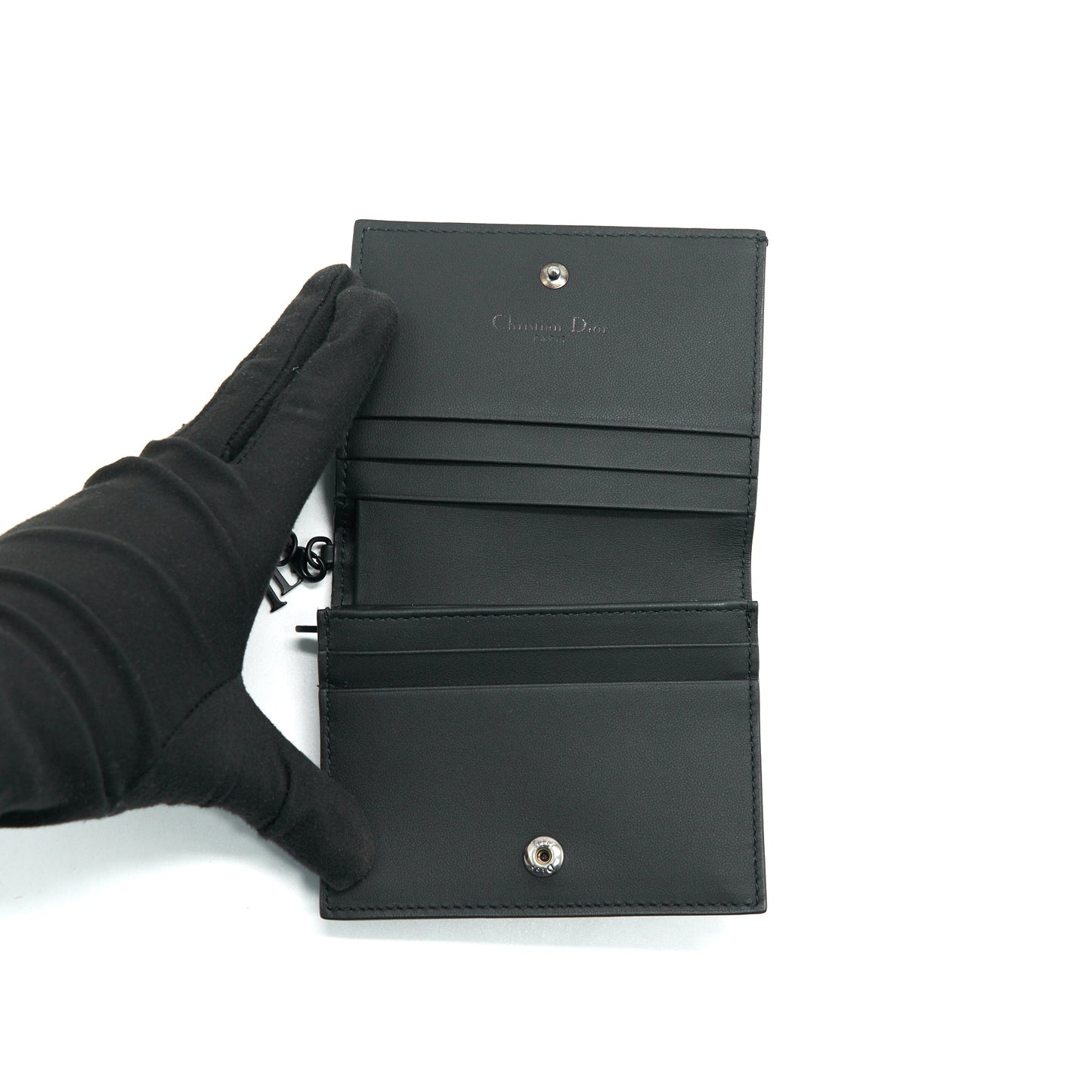 Christian Dior Ultra Matte Black Cannage Quilted Leather Lady Dior Card Holder