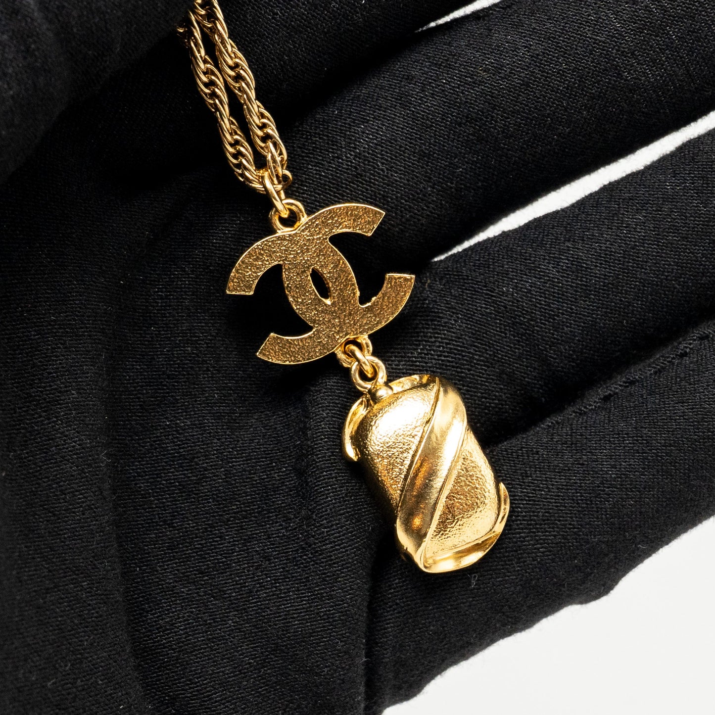 Chanel Pearl CC Pendant with Crystal Drop Necklace Gold Tone