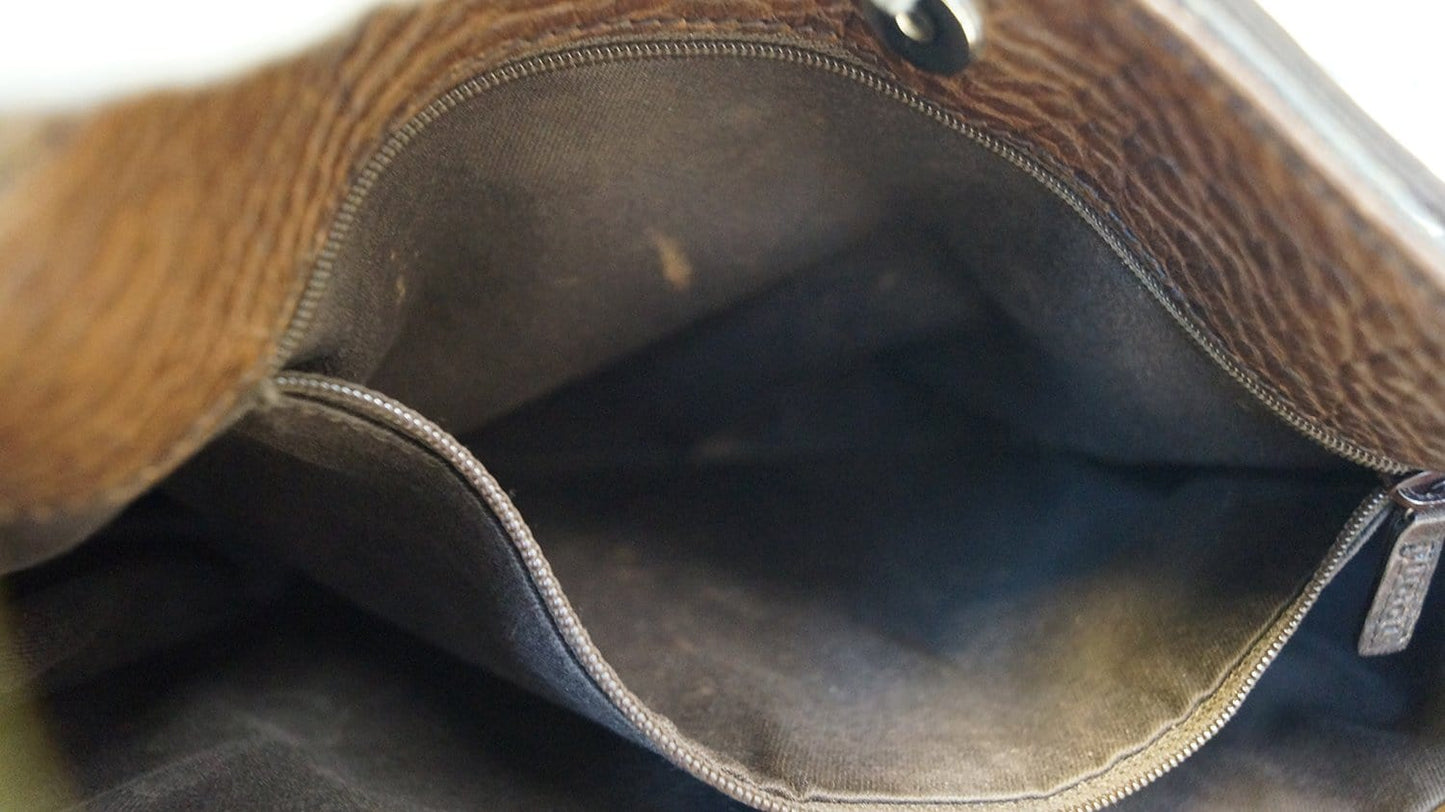 GUCCI GG Pattern Horsebit Dark Brown Shoulder Bag