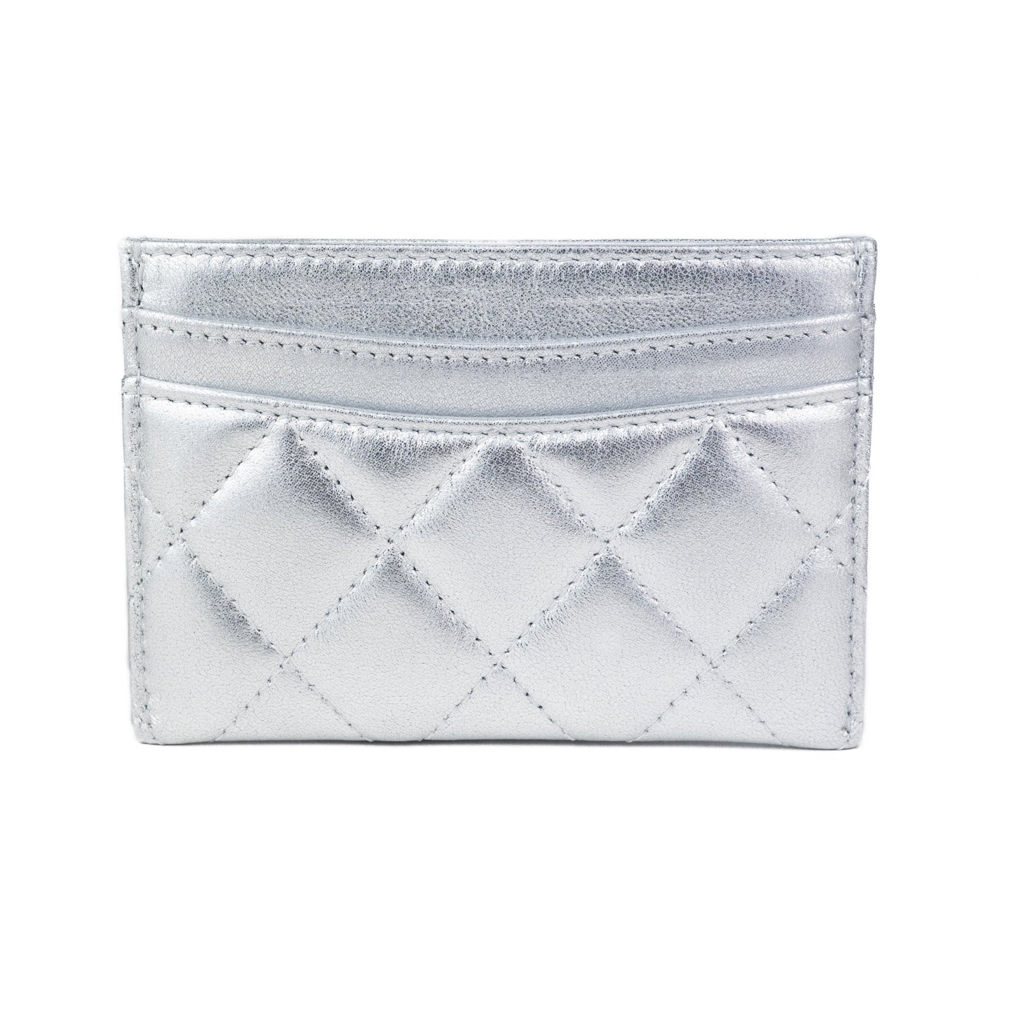 Chanel Silver Metallic Quilted Card Holder
