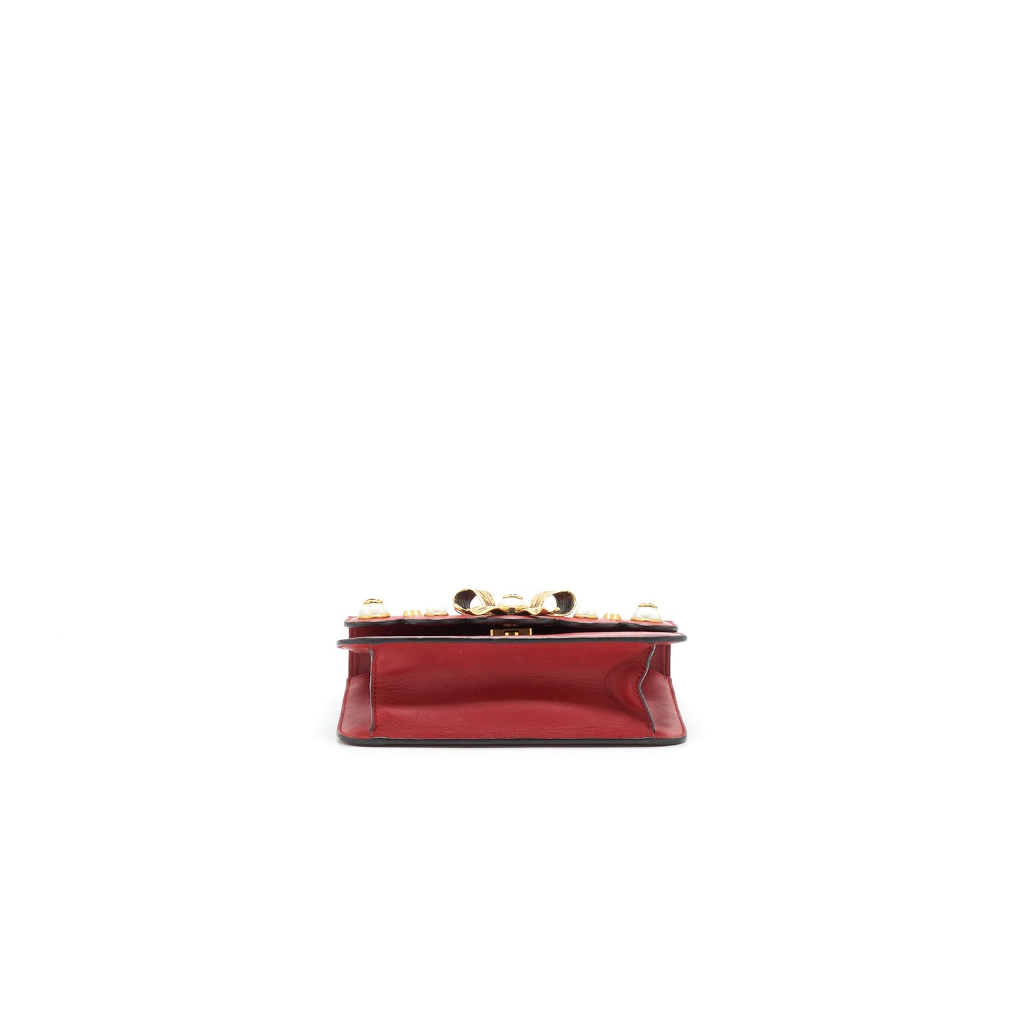 Gucci Bow and Pearl Leather Chain Mini Purse Red