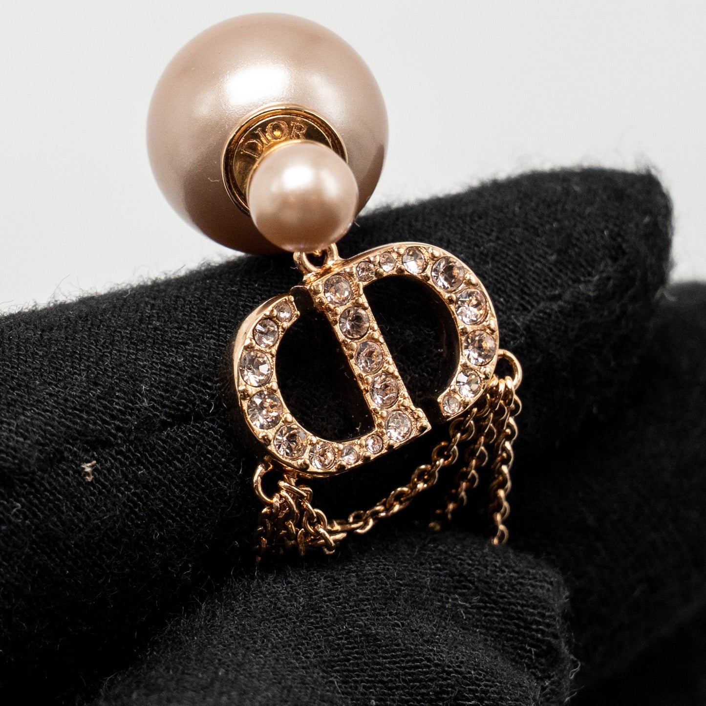 Crystal Dropped and Pearl Earrings Rose Gold Tone