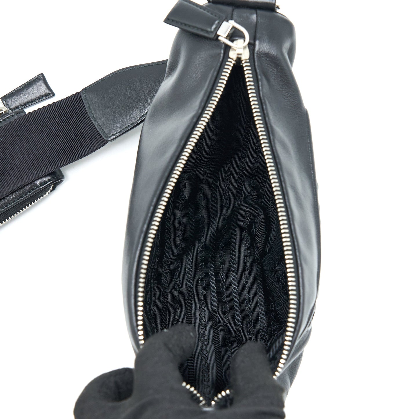 Prada Triangle Leather Mini Purse Black