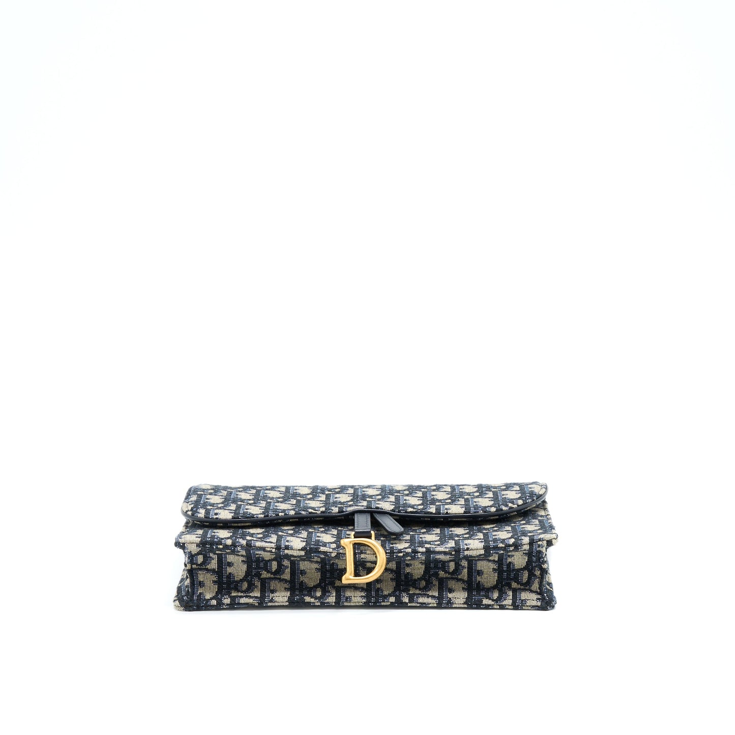Dior Saddle Pouch With Chain Blue Dior Oblique Jacquard