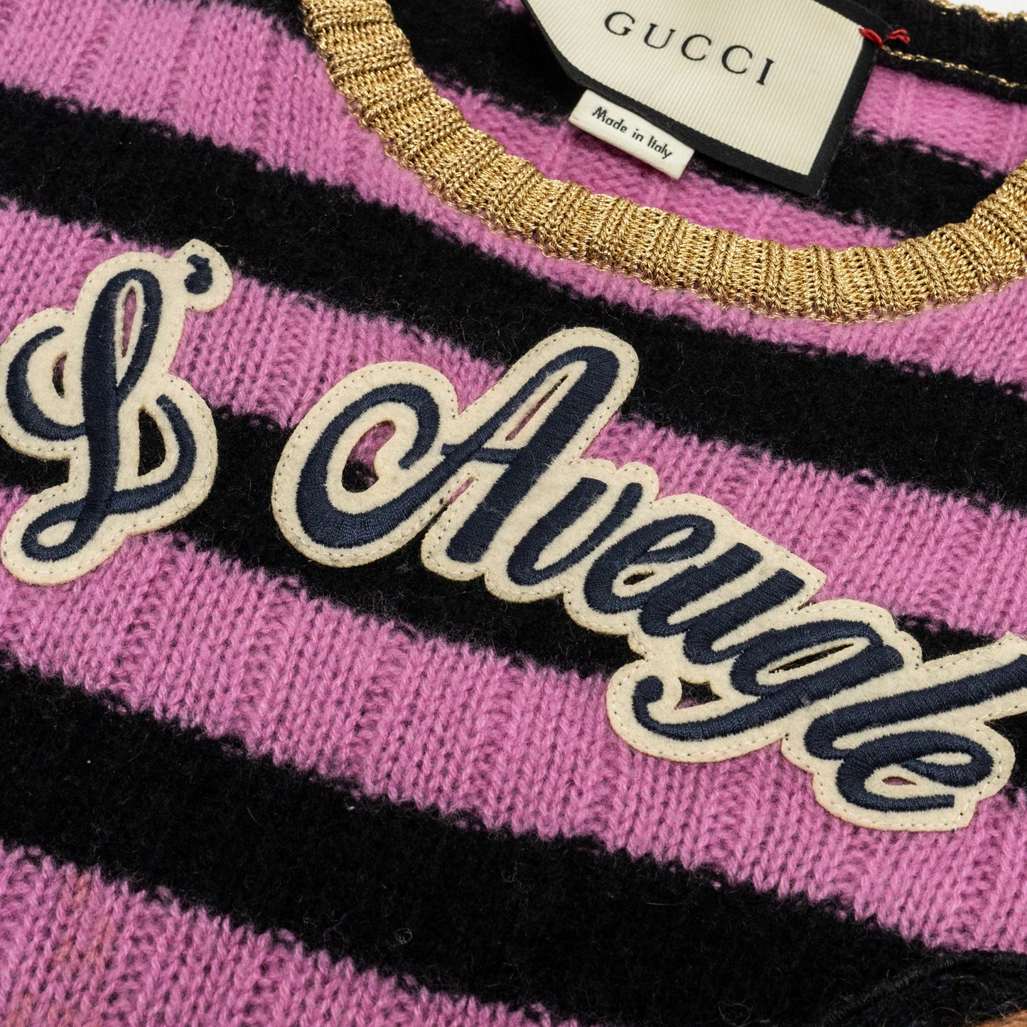 Gucci Size Cat Striped Sweater Cashmere/Wool Pink/Black/Multicolour