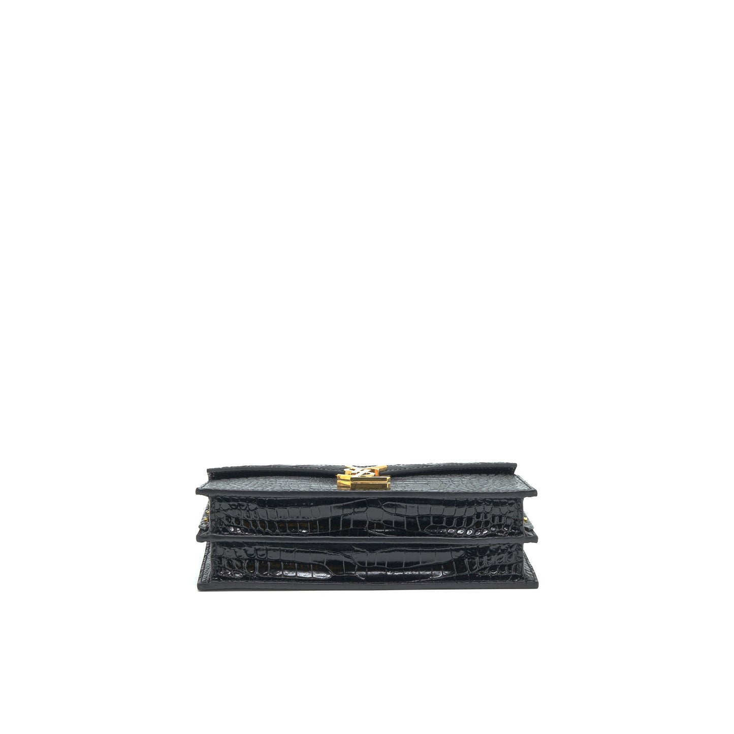 Saint Laurent Cassandra Monogram Clasp Purse Crocodile-Embossed Calfskin Black