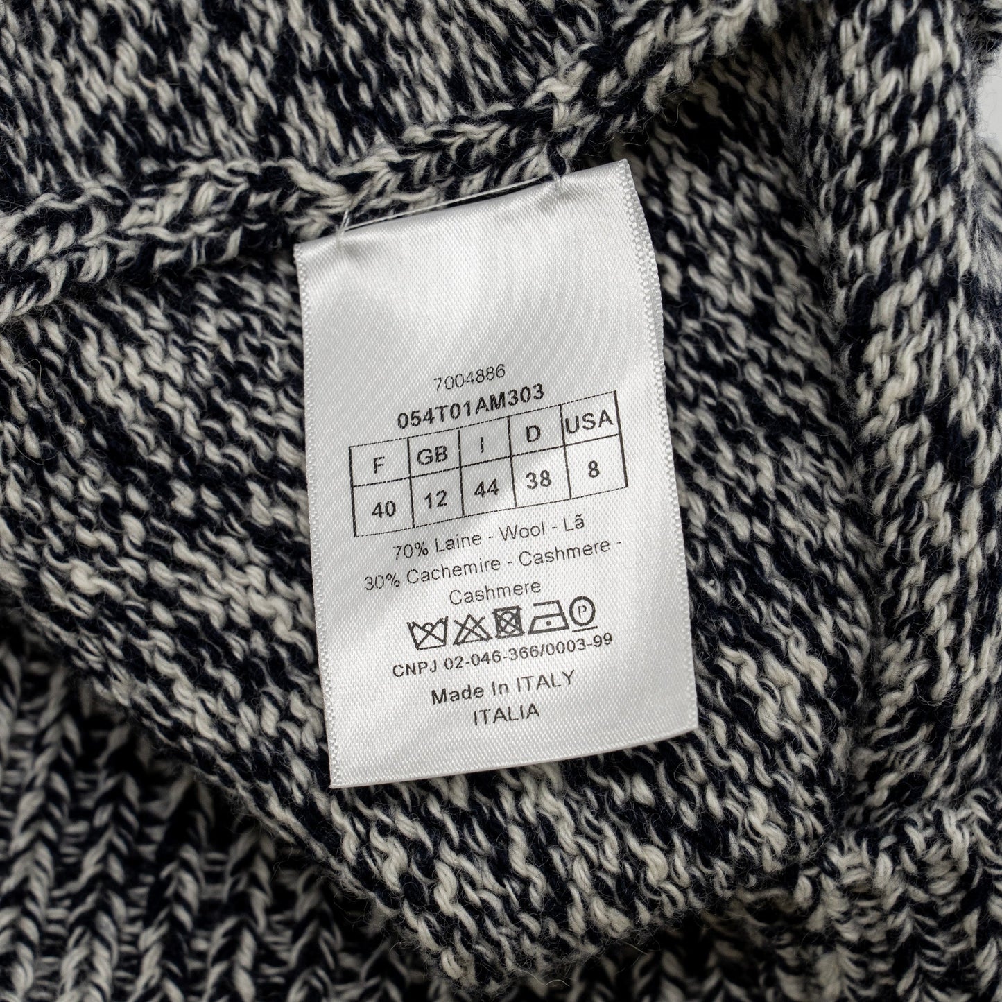 Dior Size 40 V-Neck Sweater Vest Wool/Cashmere Navy/White