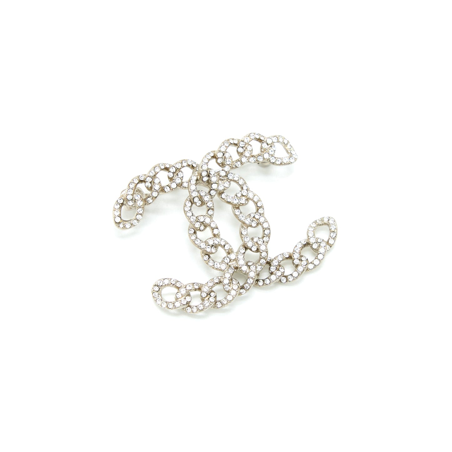 Chanel Twisted CC Crystal Logo Brooch SHW