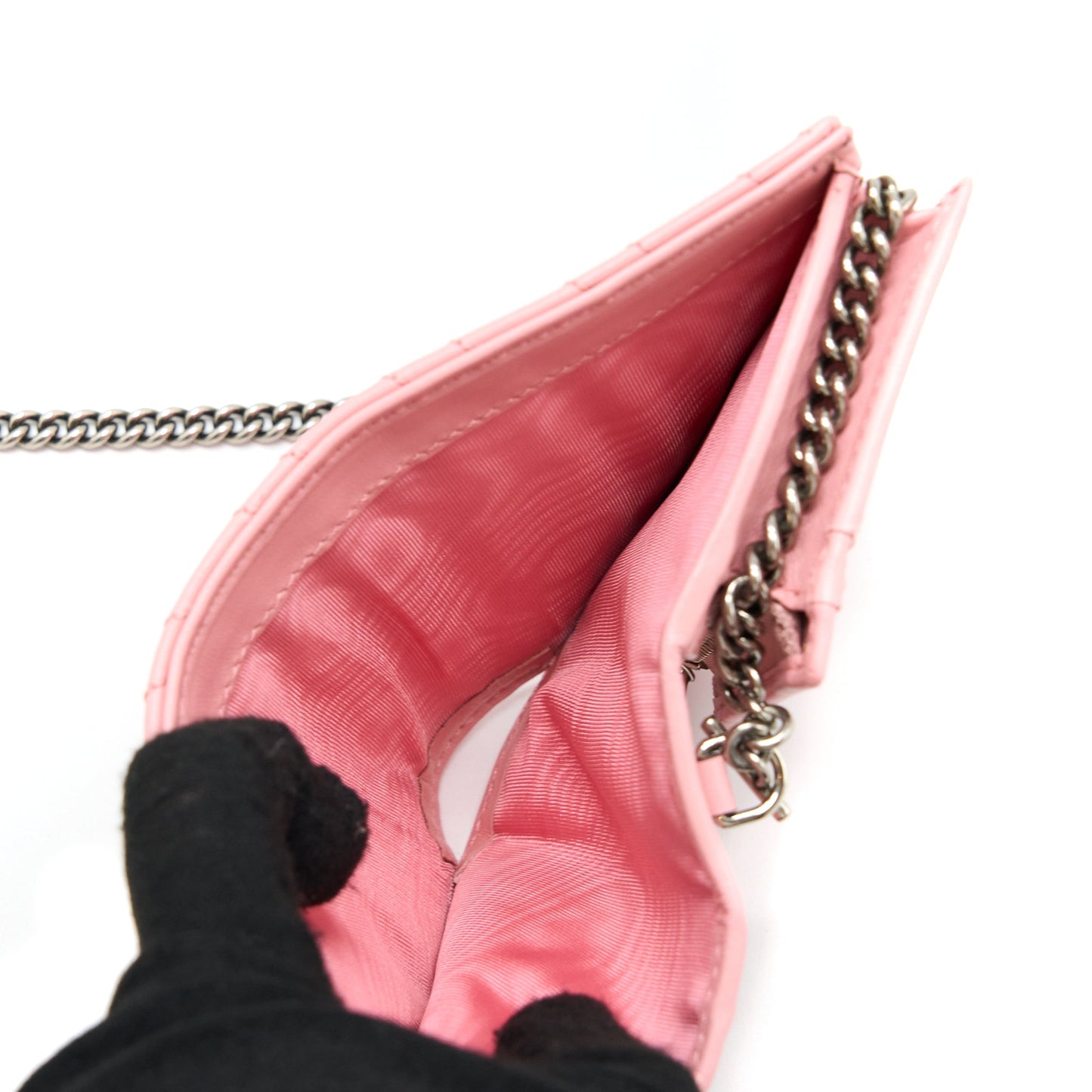 Gucci Marmont Card Holder with Chain Calfskin Pink