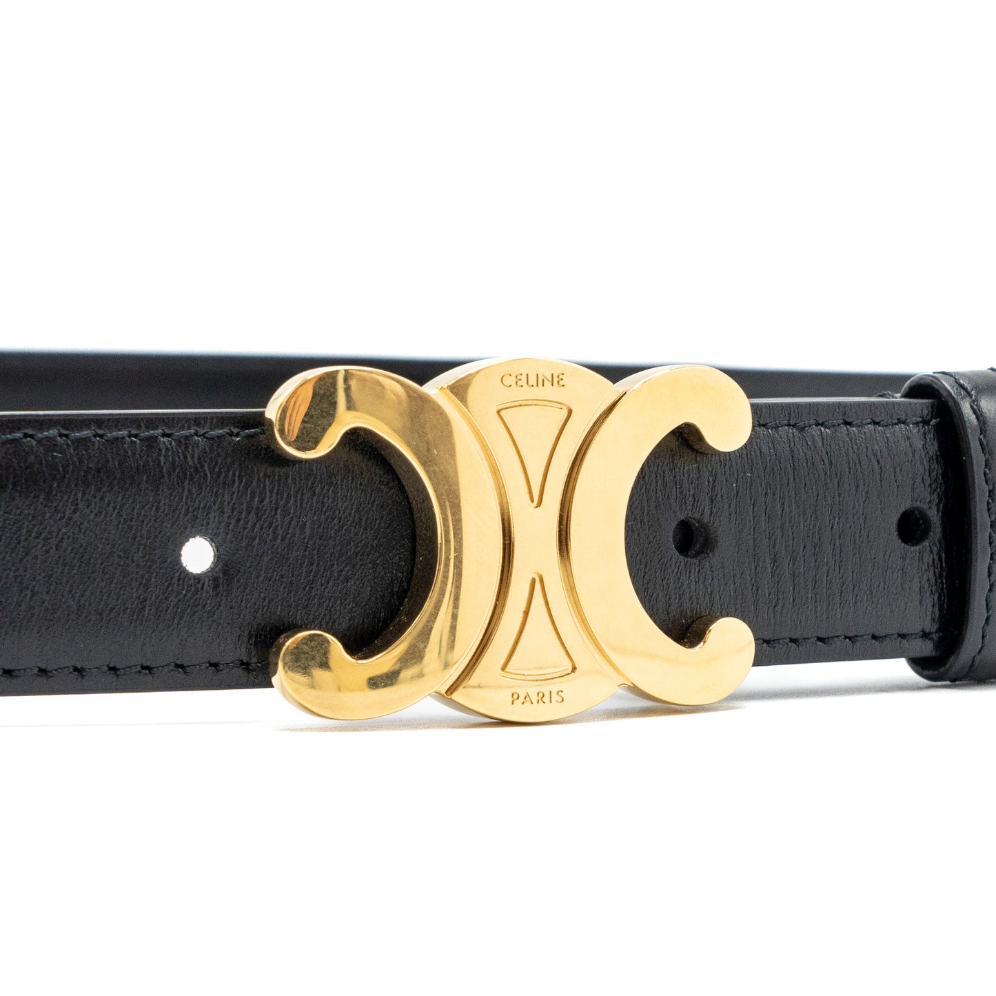 Celine Size 85 Triomphe Belt Smooth Calfskin Black