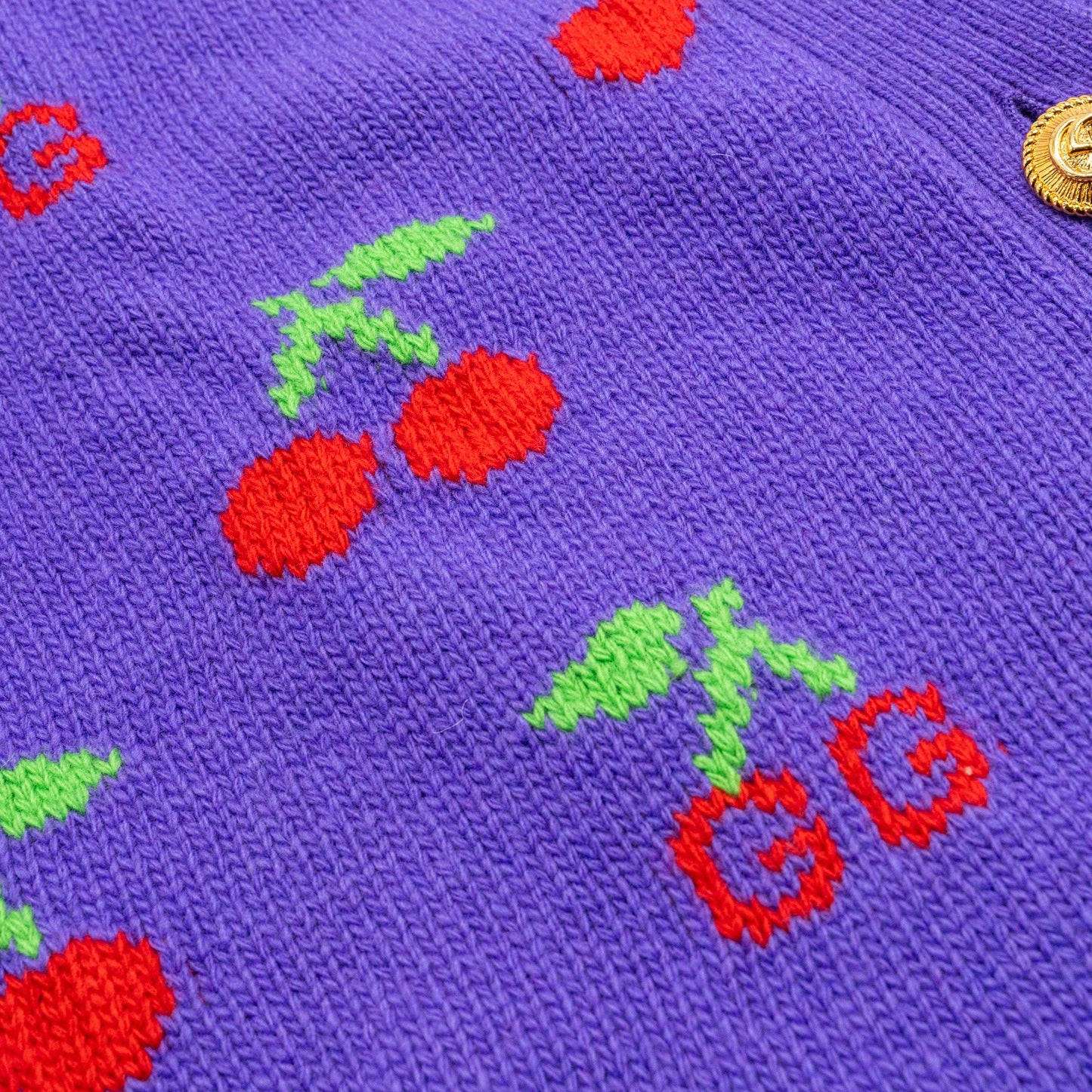 Gucci Size S Cherry Intarsia Knit Cardigan Wool Purple
