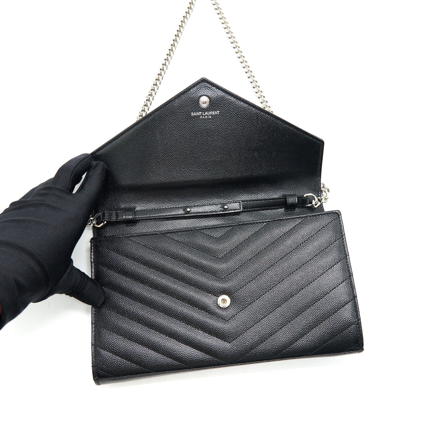 Saint Laurent Envelope Monogram Wallet on Chain in