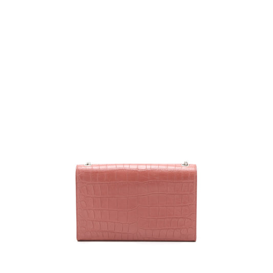 Saint Laurent Medium Kate Crocodile-Embossed Calfskin Pink