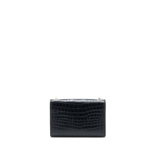 Saint Laurent Kate Tassel Crocodile-Embossed Calfskin Black
