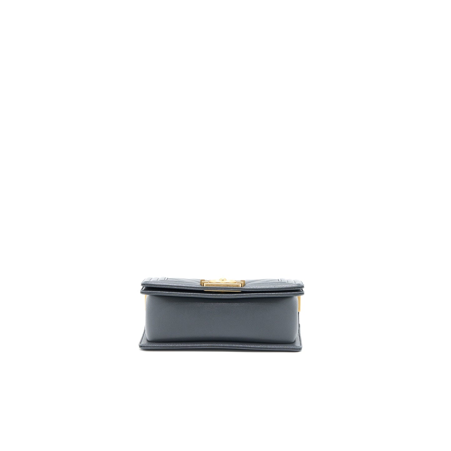 Chanel Small Boy Bag Chevron Caviar Dark Grey Brushed GHW (Microchip)