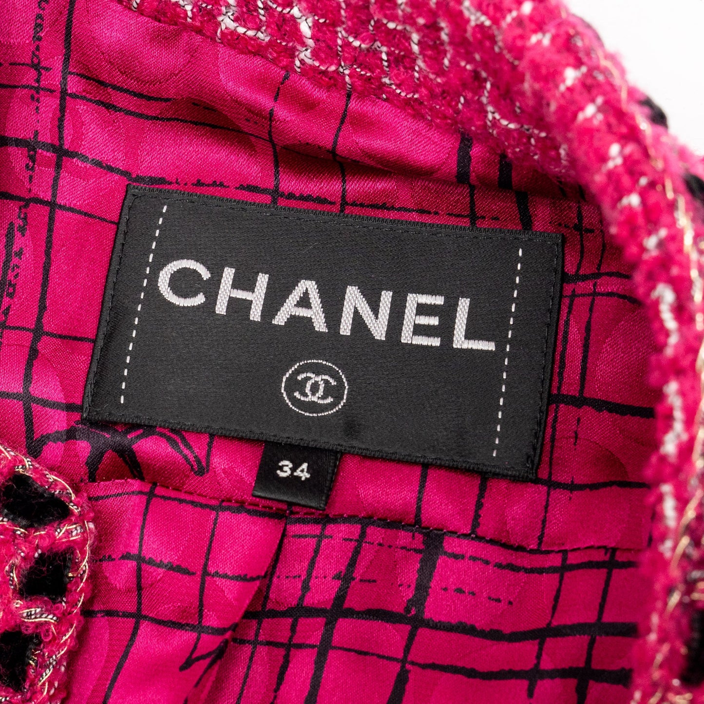 Chanel Size 34 Tweed Jacket Pink/White/Black