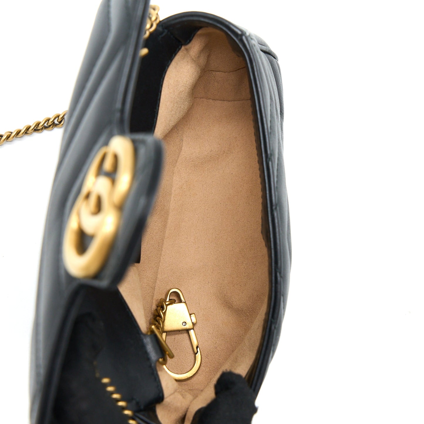 Gucci Marmont Super Mini Chain Purse Calfskin Black Brushed